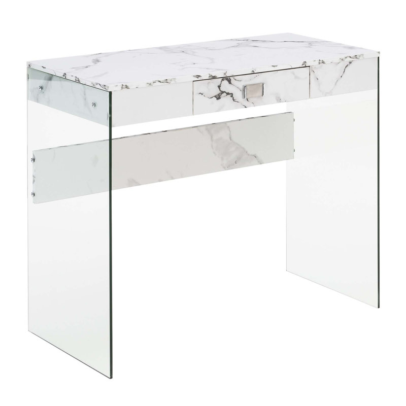 Bureau d'écriture avec 1 tiroir Allegonda, Marbre blanc