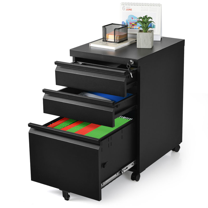 40 cm W 3 -Drawer Steel Filing Cabinet, Black