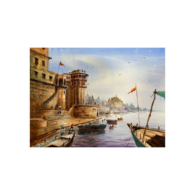 Ghat In Banaras | Watercolor On Arches Paper | By Kulwinder Singh