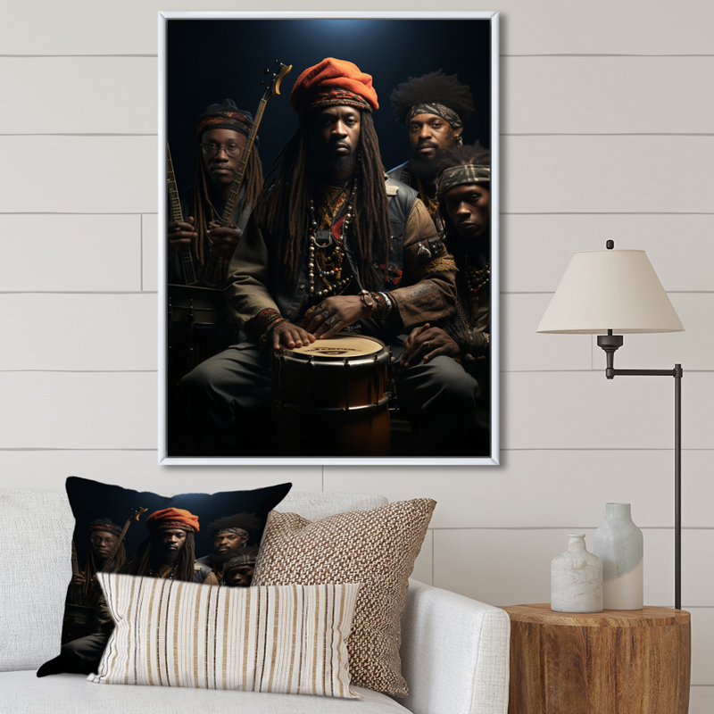 Yusem African Drumbeat Symphony sur impression sur toile, H 32 po x l 24 po x P 1 po, Cadre flottant blanc