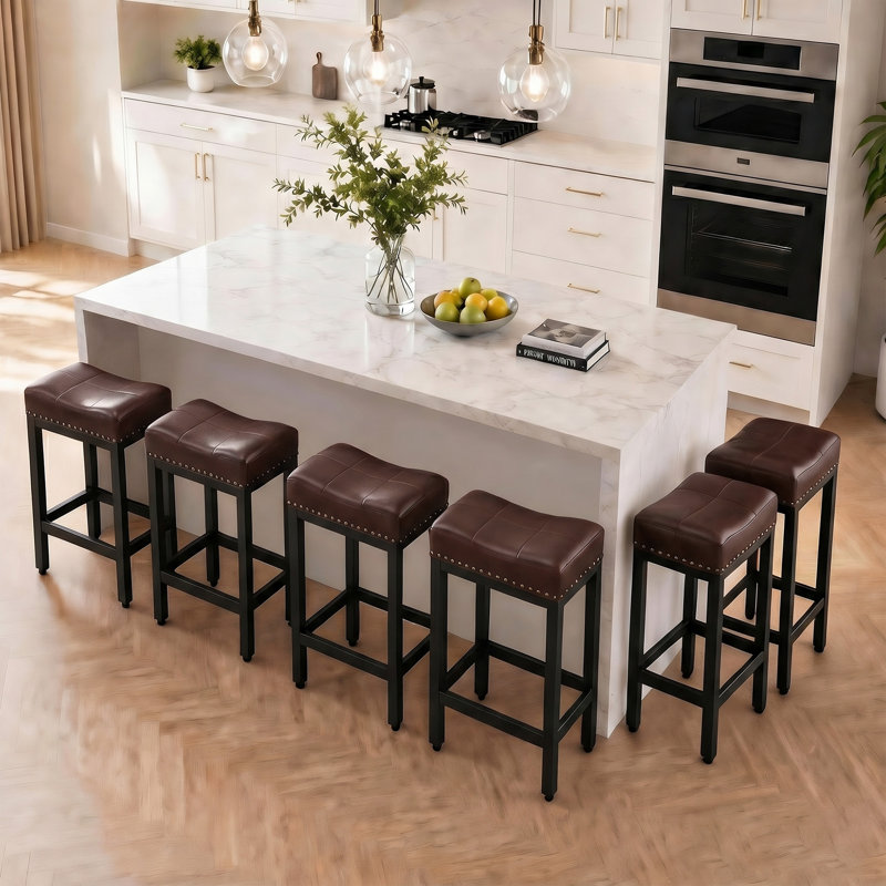 Michille Saddle Upholstered 24.21" Counter Stool, Brown/Black, 6