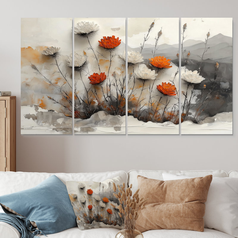 «The Winter Wild Thistle Bloom I», art mural traditionnel 4 pièces, H 28 po x l 48 po