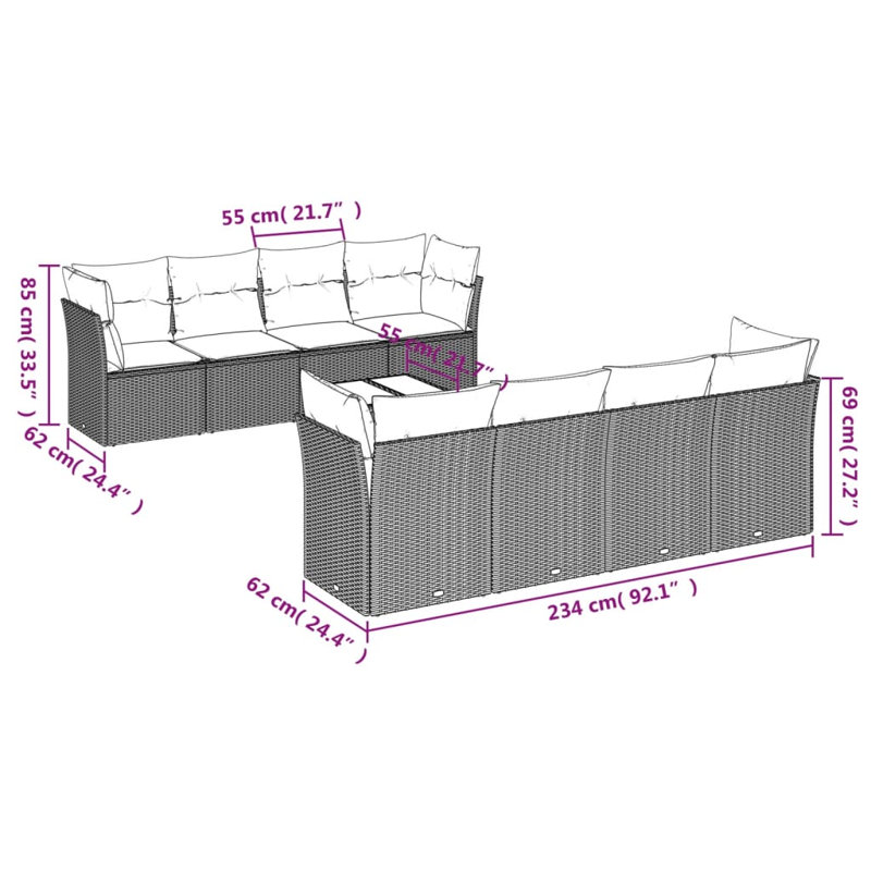 Ensemble de canapé de jardin Vidaxl Gris, gris foncé