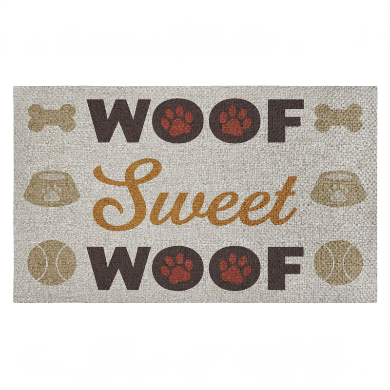 Sweet Woof Dog Entry Outdoor Door Mat, design by Marcus Prime, 18"x30"