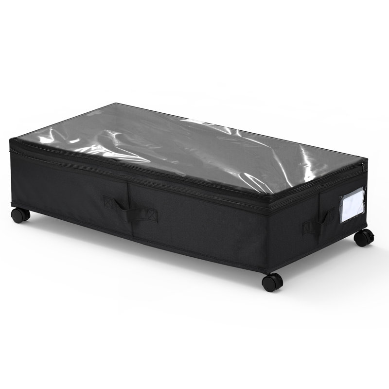 Retractable Under-Bed Storage Organizer With Wheels Black
