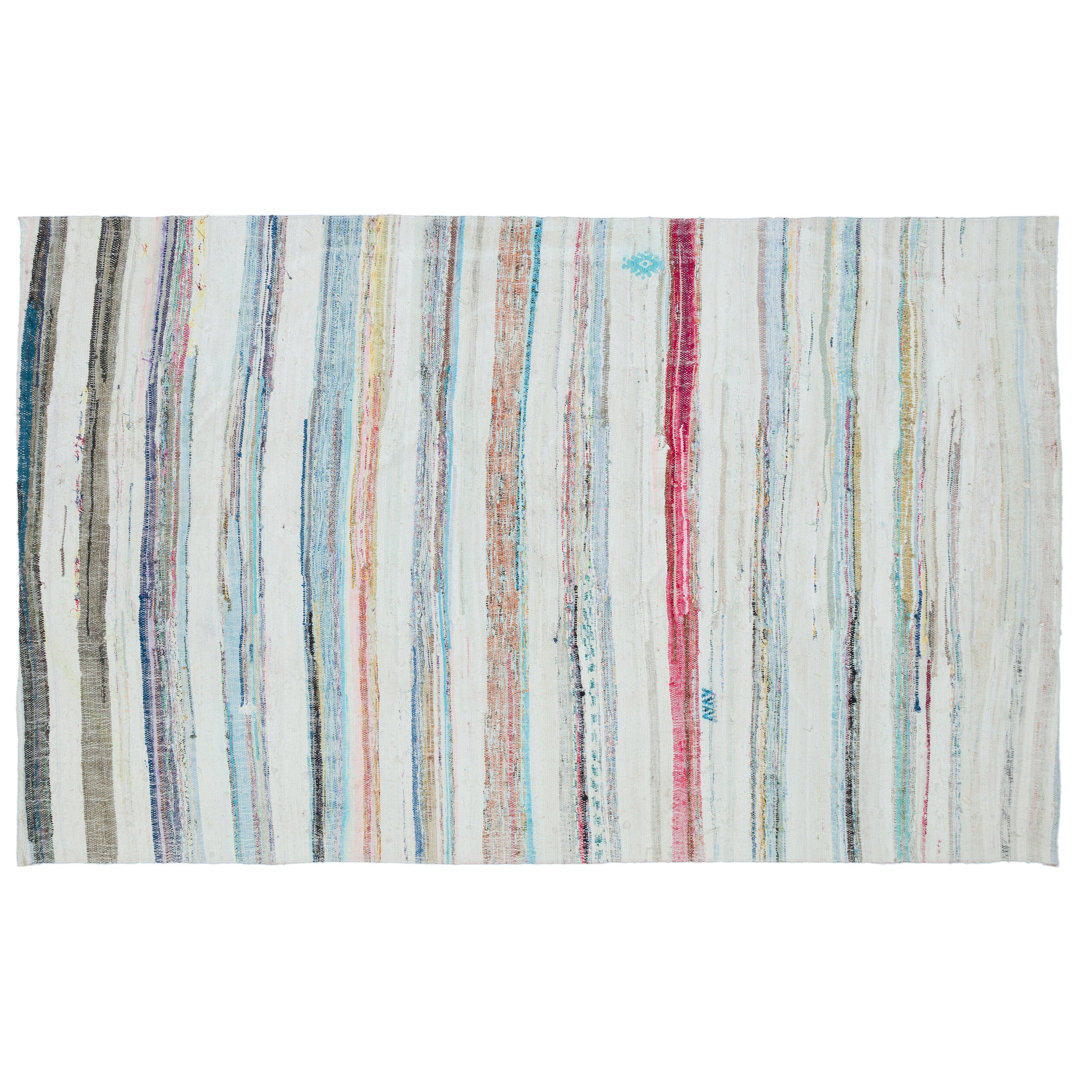 Girit Beige Striped Wool Handmade Area Rug