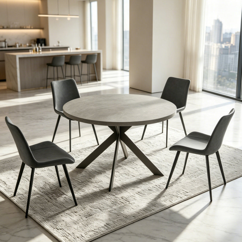Round Dining Table Set, Gray, 5 Pieces: Table, 4 Chairs