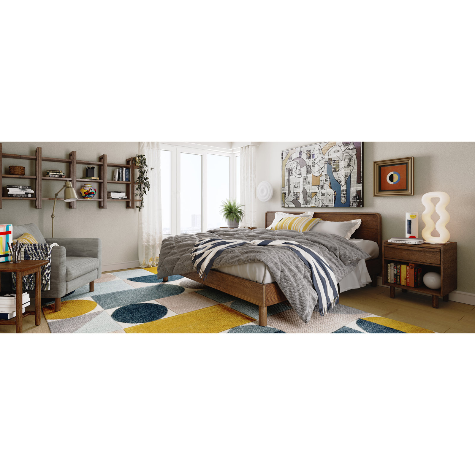 Teri Wooden Bed, Yellow, Queen