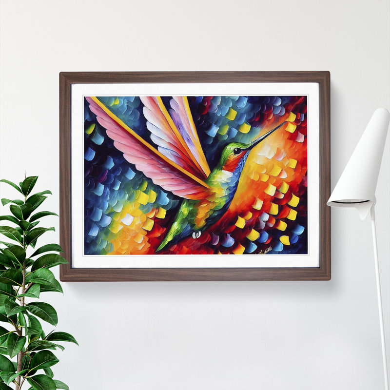 Hummingbird Vol.8 Abstract - Single Picture Frame Painting, 34cm H x 46cm W x 2cm D, Walnut