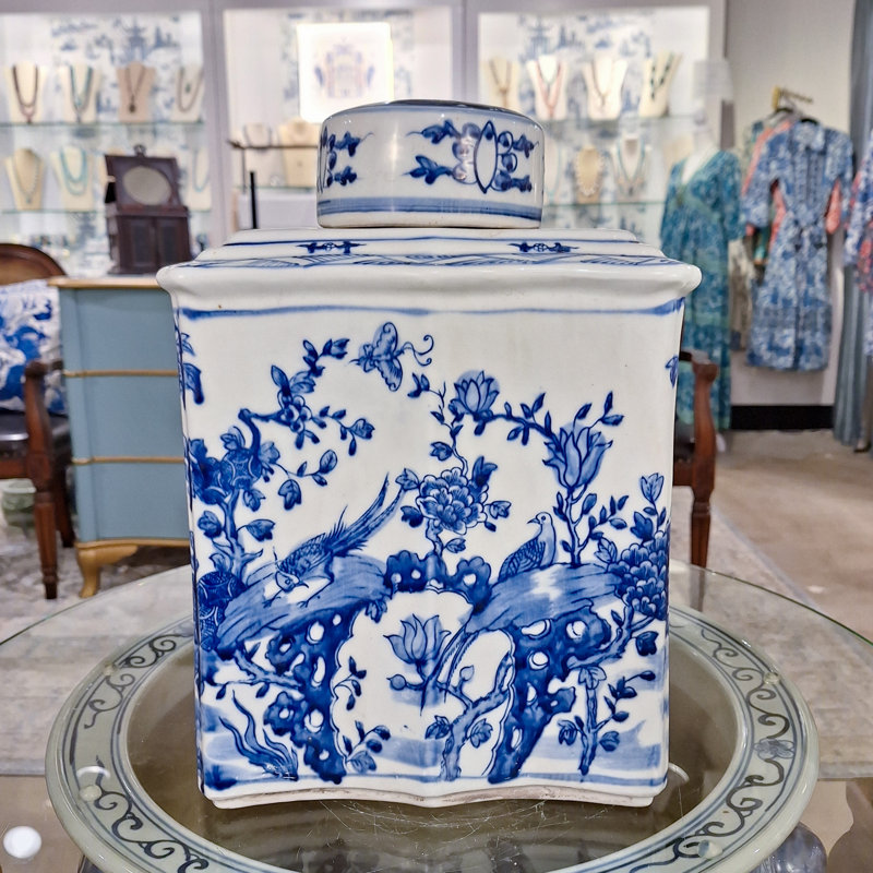 Blue and White Square Jar