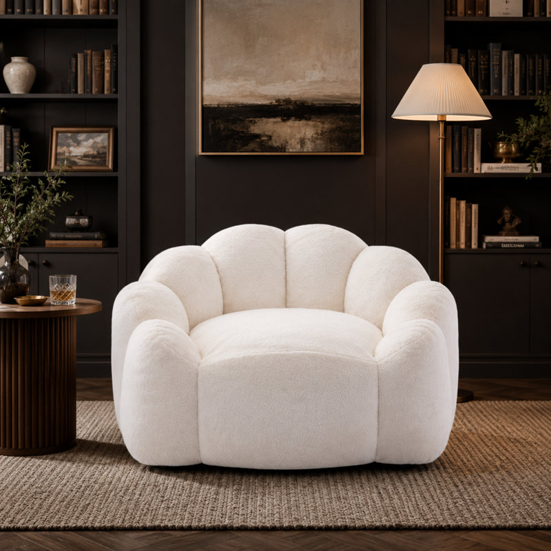 Fauteuil à billes en peluche d'inspiration lotus moderne avec anneau de traction, siège de salon sans assemblage pour chambre à coucher, salon, dortoir