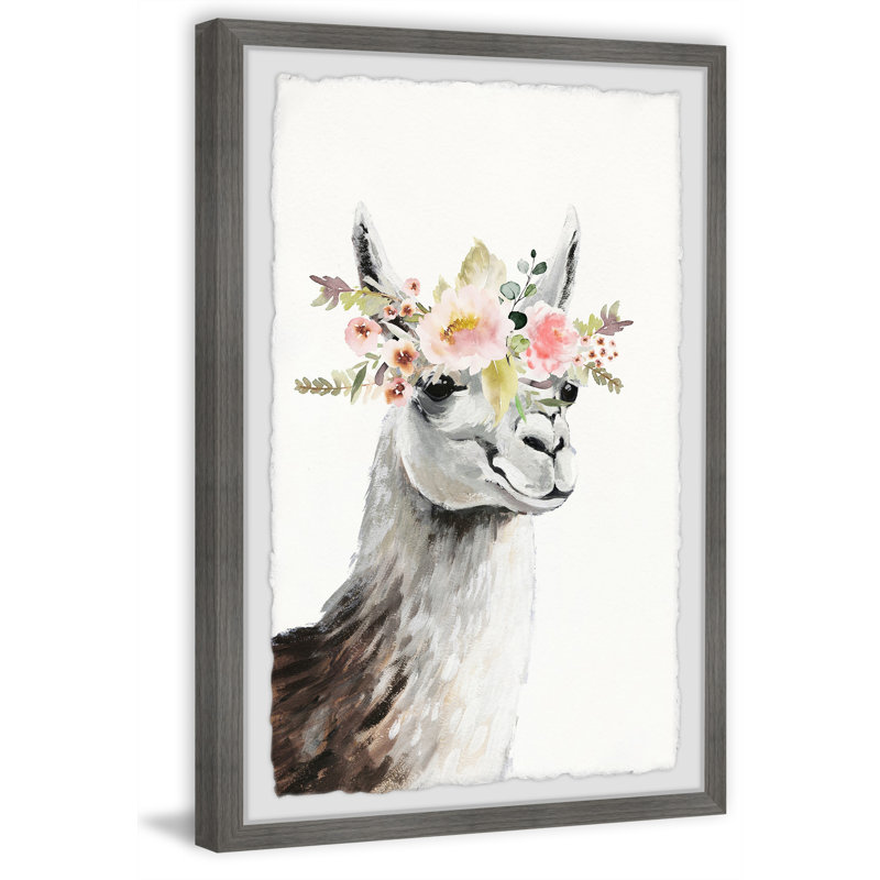 Dominik Floral Crowned Side View Llama - Single Picture Frame Painting, 30cm H x 20cm W