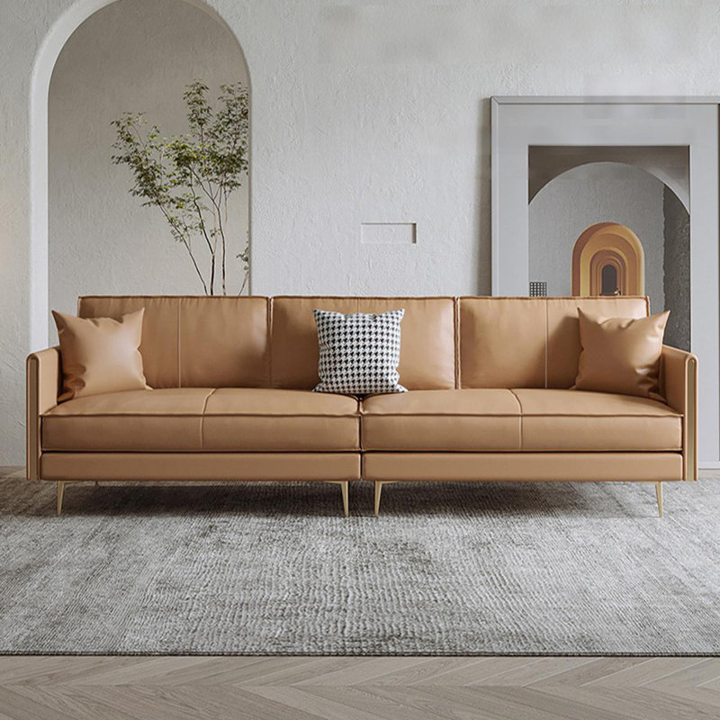 Canapé modulaire en similicuir caramel, H 34,25 po x l 94,49 po x P 35,04 po, Caramel