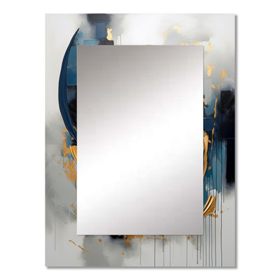 Golden blue Abstract Whirls of serenity V - Fractal Unique Wall Mirror, Gold Mirror, Printed Metal Art