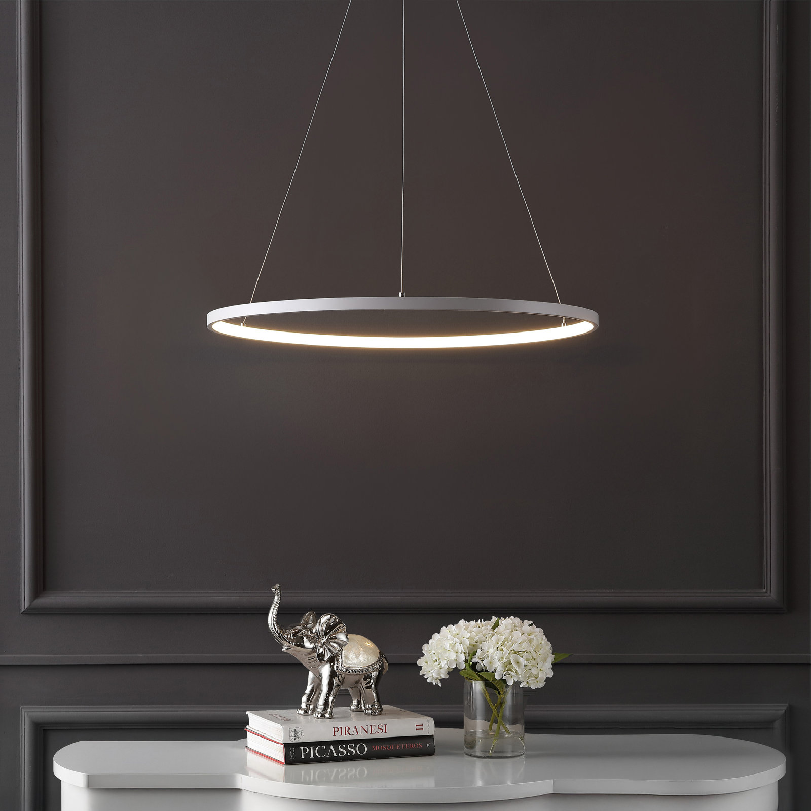 Odin Single Light Dimmable LED Pendant, 0.75" H x 23.75" W x 23.75" D, Matte White