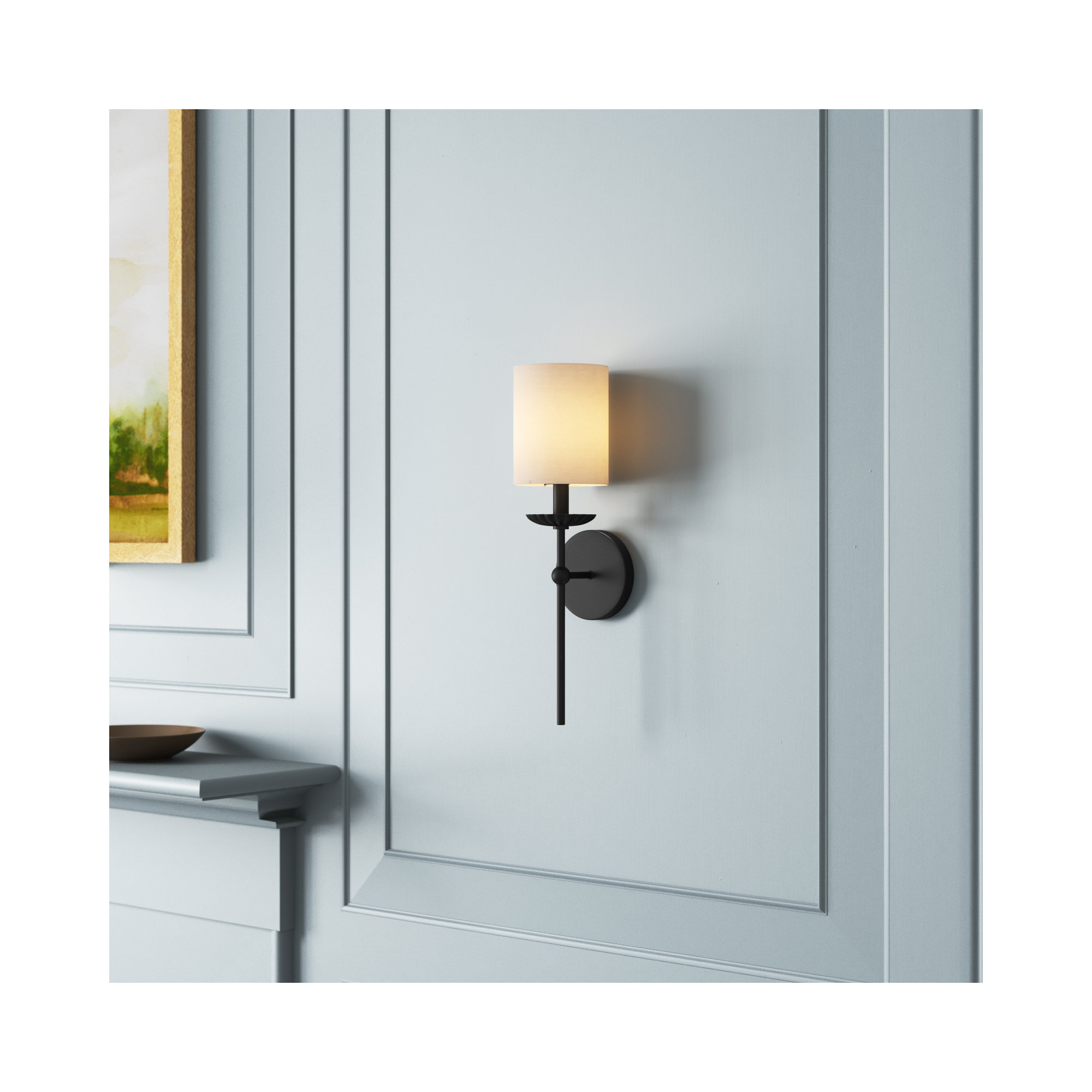Olivette Single Light Dimmable Wall Sconces, Black, White