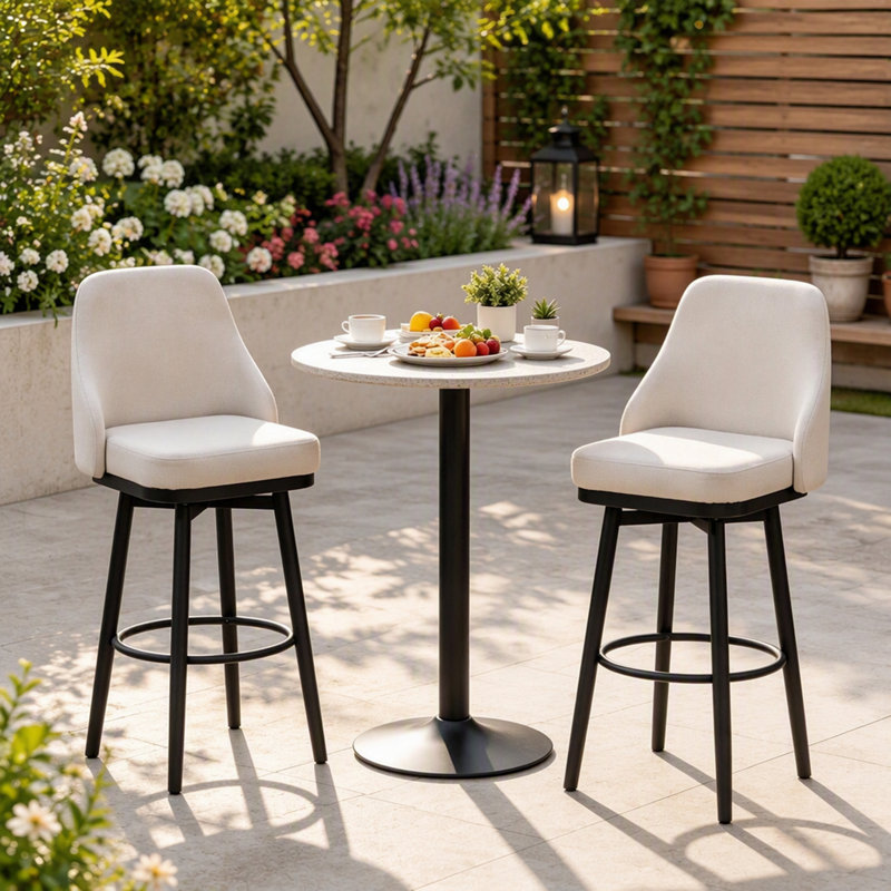 Ensemble de tabourets de bar pivotants contemporains avec dossier haut ergonomique et siège en lin