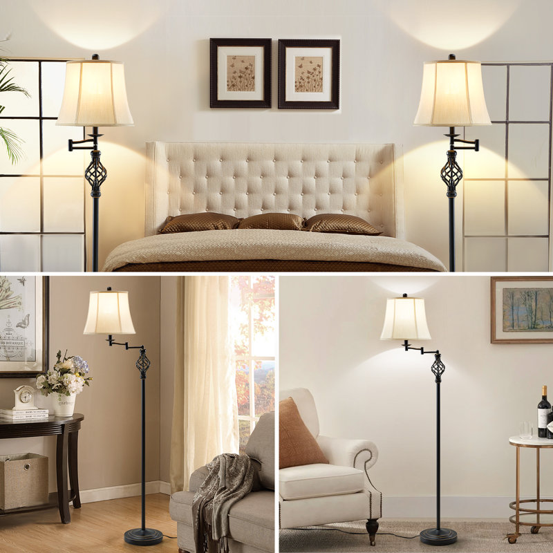 Conferina 64.17"  Adjustable Swing Arm Floor Lamp 3-Color Temperature LED Bulb Included