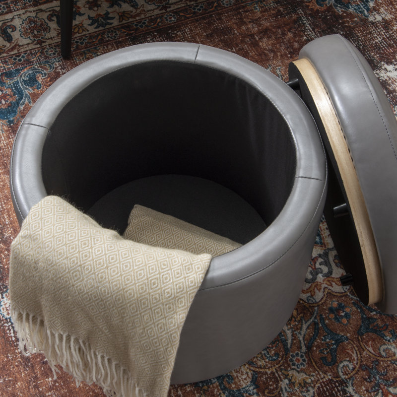 Addilynne Faux Leather Ottoman, Gray