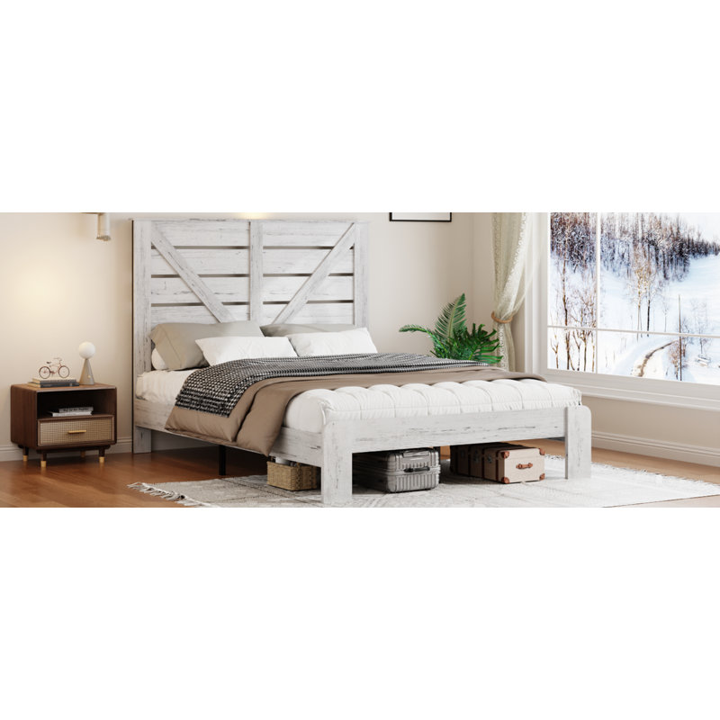 Structure de lit double avec grand rangement sous le lit, Double, Blanc