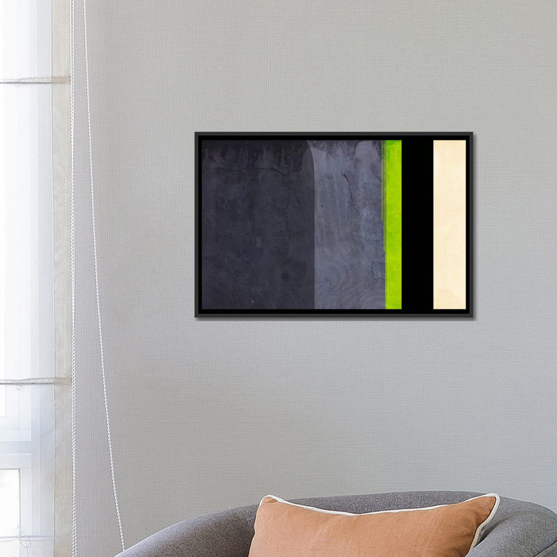 «Honeydew Slate Striped», impression sur toile, Toile avec cadre noir, H 32 po x l 48 po x P 1,5 po, Pas de tapis