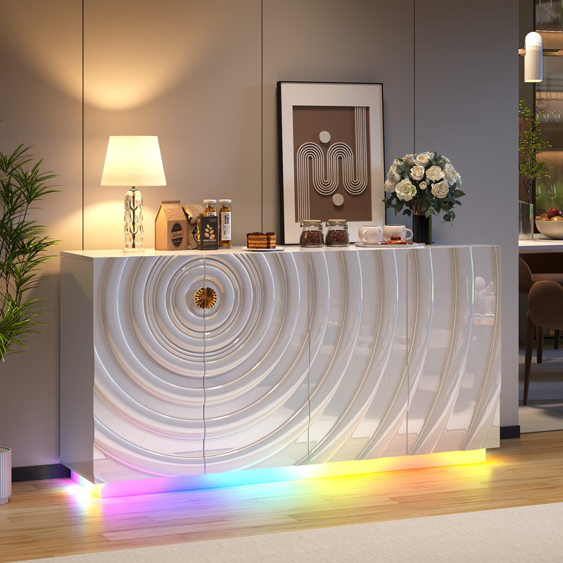 Buffet de 63 po avec 7 lumières DEL éblouissantes, station de charge et capteur de mouvement, Blanc