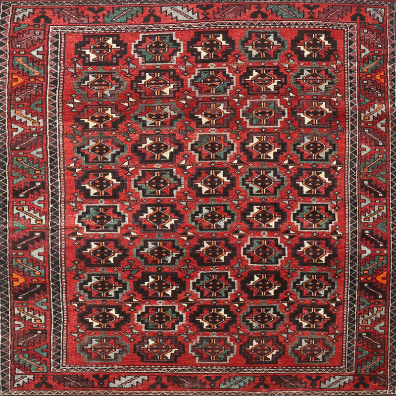 Tapis géométrique rouge / brun, Rectangle 5 pi x 7 pi