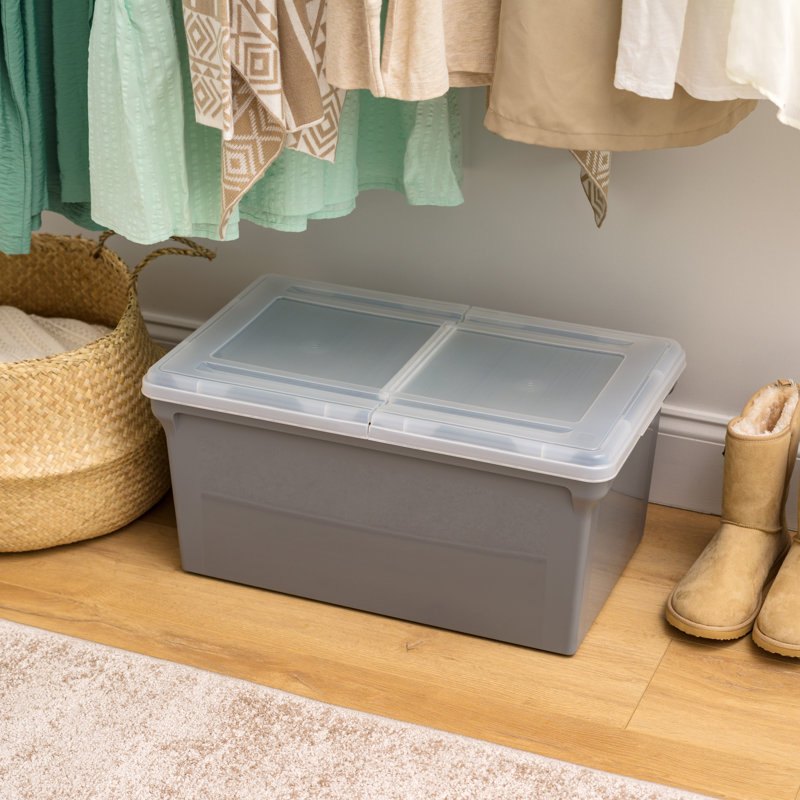 Gray Plastic Hanging File Storage Box with Split Lid
