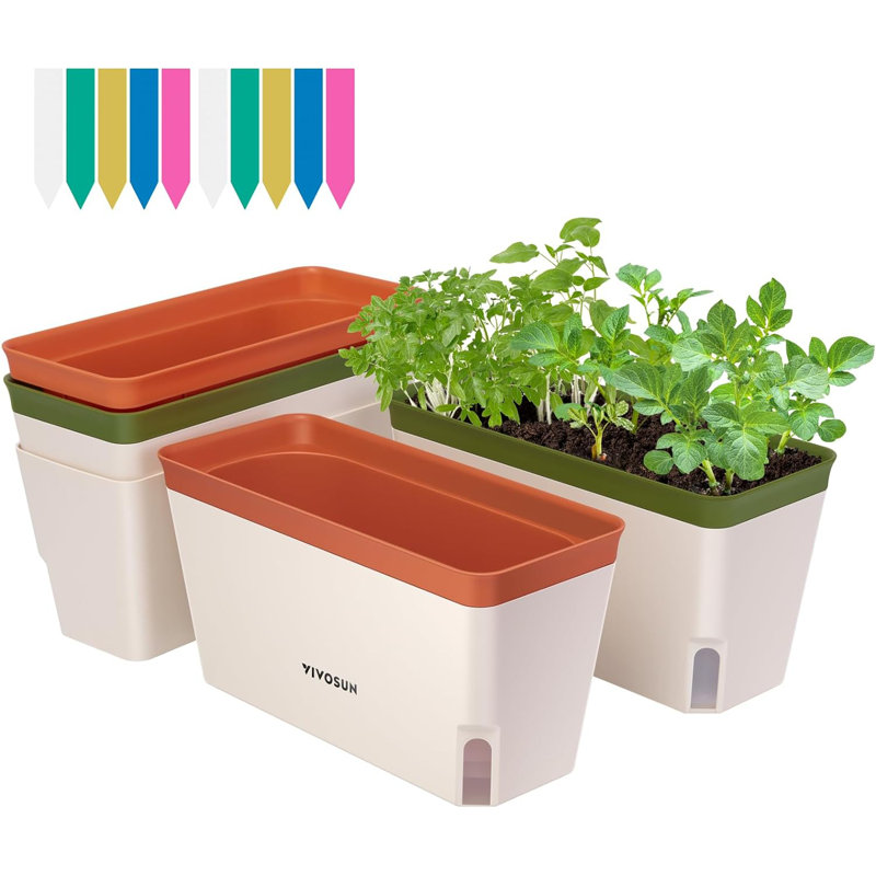 Self-Watering Window Herb Planter Box, Orange/Green, 4