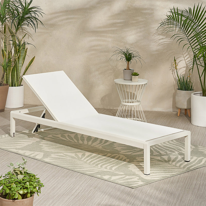 Chaise longue à structure en aluminium avec sièges en filet et positions réglables pour la détente en plein air, Blanc