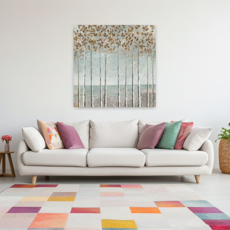 Entre les lignes de l'arbre, paysage de bouleau contemporain contemporain, art, H 48 po x l 48 po