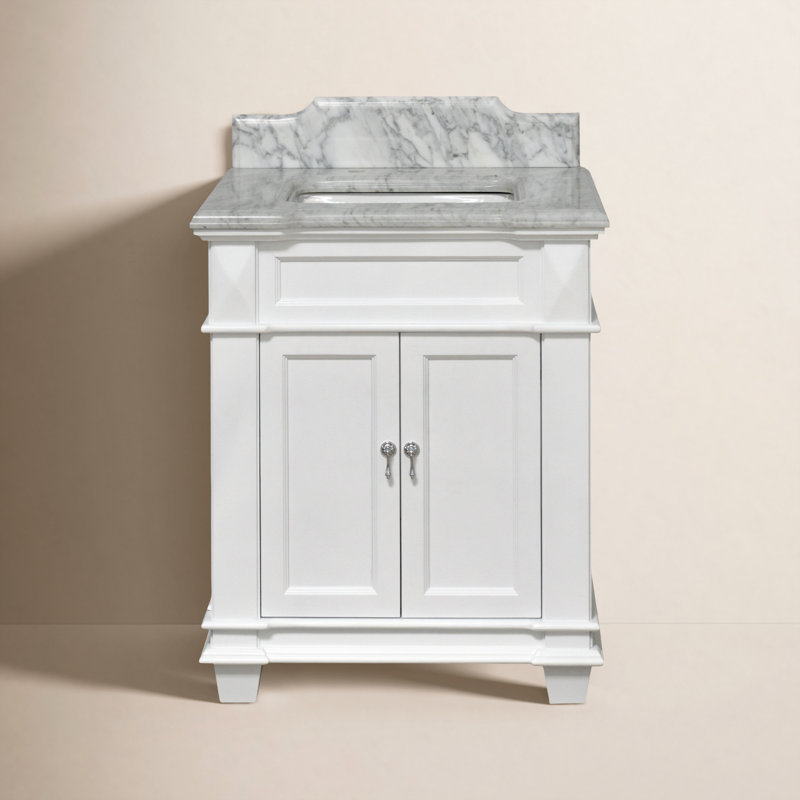 Aoibhin 30'' Single Bathroom Vanity with Top, White, Carrara Marble
