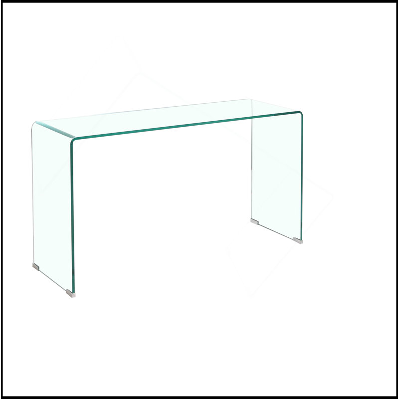 Console en verre, console en verre trempé transparent avec bureaux à bords arrondis, table de canapé