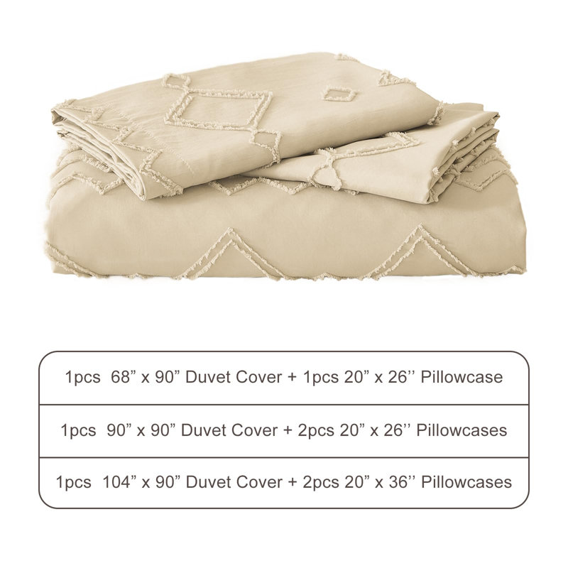 Ensemble de housse de couette Boho EMME, Géométrique beige, Housse de couette pour très grand lit et 2 taies 
