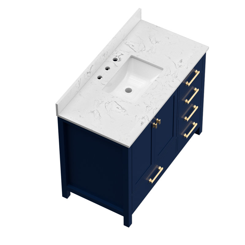 42'' Single Bathroom Vanity With Engineered Stone Top, Brushed Gold, Blue