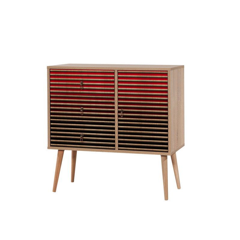 Schulter 3 Drawer 90cm W Combo Dresser, Red/Black
