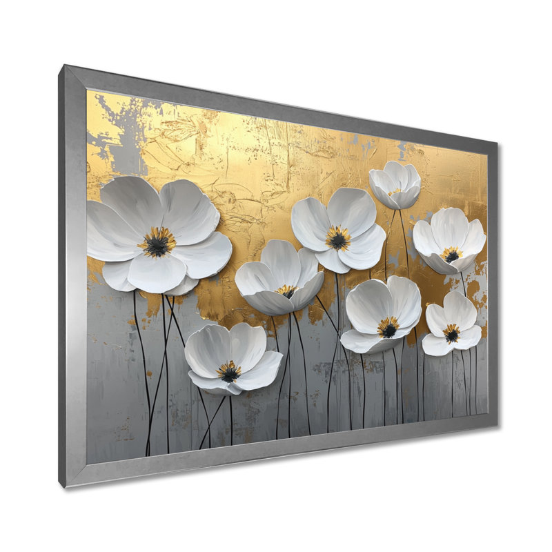 Millis - Floral Large Wall Art, Argent argent, Cadre simple, H 24 po x l 32 po