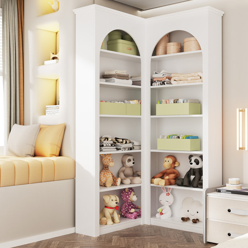 71.8'' Modern Corner Bookcase, 6 - Tier Tall Bookcase, L-shaped Corner Shelf, White