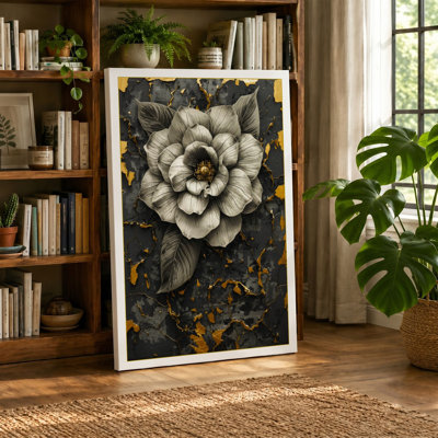 Peony in Gold Botanical 1 Piece Wrapped Canvas Wall Art