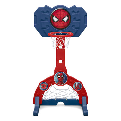 Marvel Spider-Man 4-in-1 Sports Center – Adjustable Easy Score Basketball Hoop, Soccer/Hockey Net and Golf Game – Set Includes: 1 Basketball, 1 Soccer Ball, 2 Golf/Hockey Clubs, 4 Golf/Hockey Balls