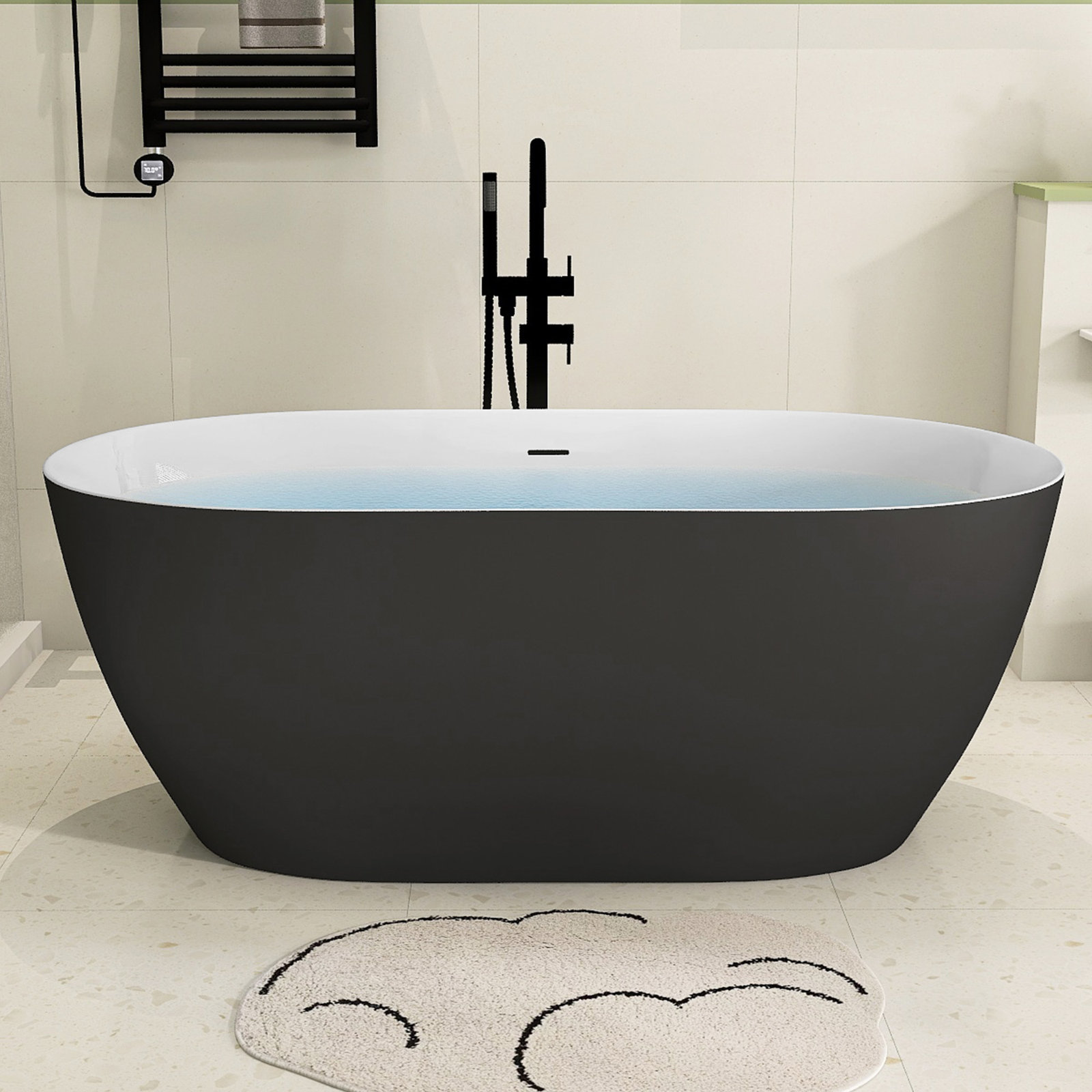 51'' Soaking Acrylic Bathtub, Matte Black