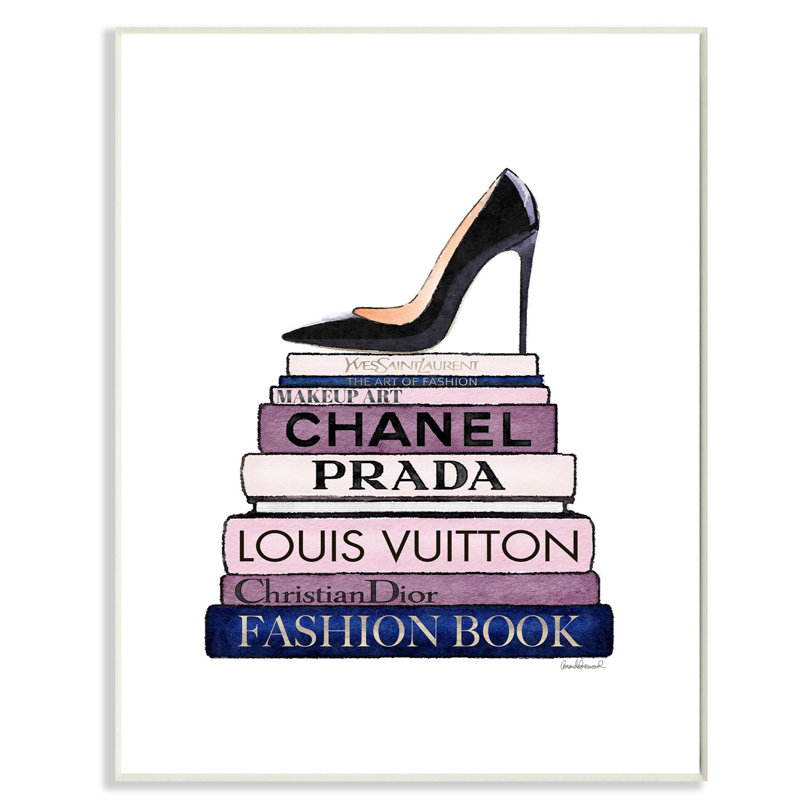« mode stylisé chaussures bookstack blue purple », impression, Plaque de bois, H 15 po x l 10 po x P 0,5 po