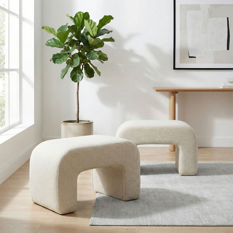 29" Upholstered Small Waterfall Bench, Beige