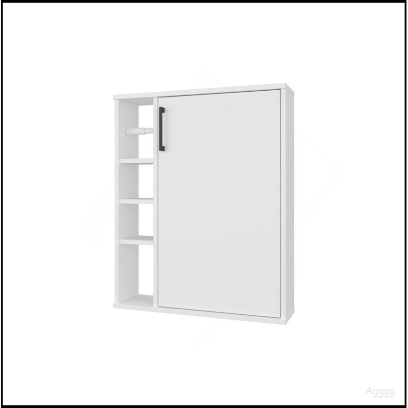 Armoire de salle de bain Yoder, 4 tablettes ouvertes, 1 porte, blanc