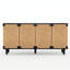 Buffet de 59 po de largeur, buffet à 4 portes avec tablettes, portes en bois de mer tissé à la main Boho, pieds en bois massif-1107498459
