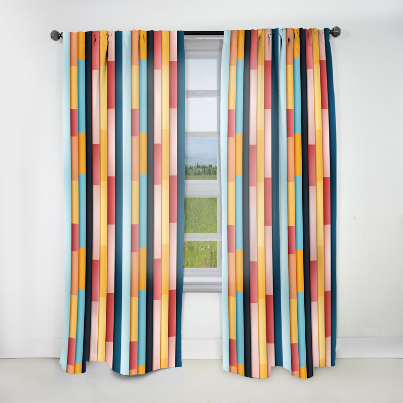 Vibrant Serenity - Motif de lignes bleues et roses - Rideau obscurcissant rayé - 1 panneau, L 52 po x L 90 po