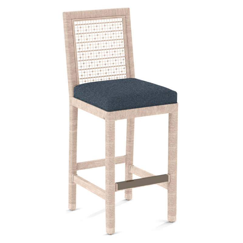 Pine Isle Bar Stool, Sunbrella Beige Pinstripe; 6205-74, Bisque