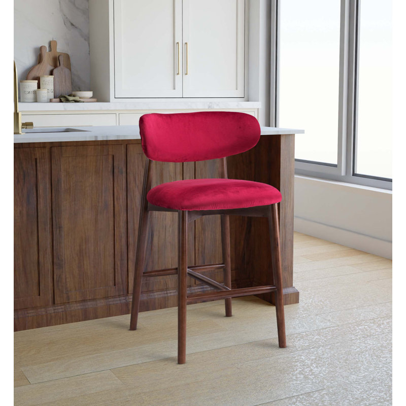 Zeidler Upholstered Counter Stool with Solid Wood Frame, Raspberry Red