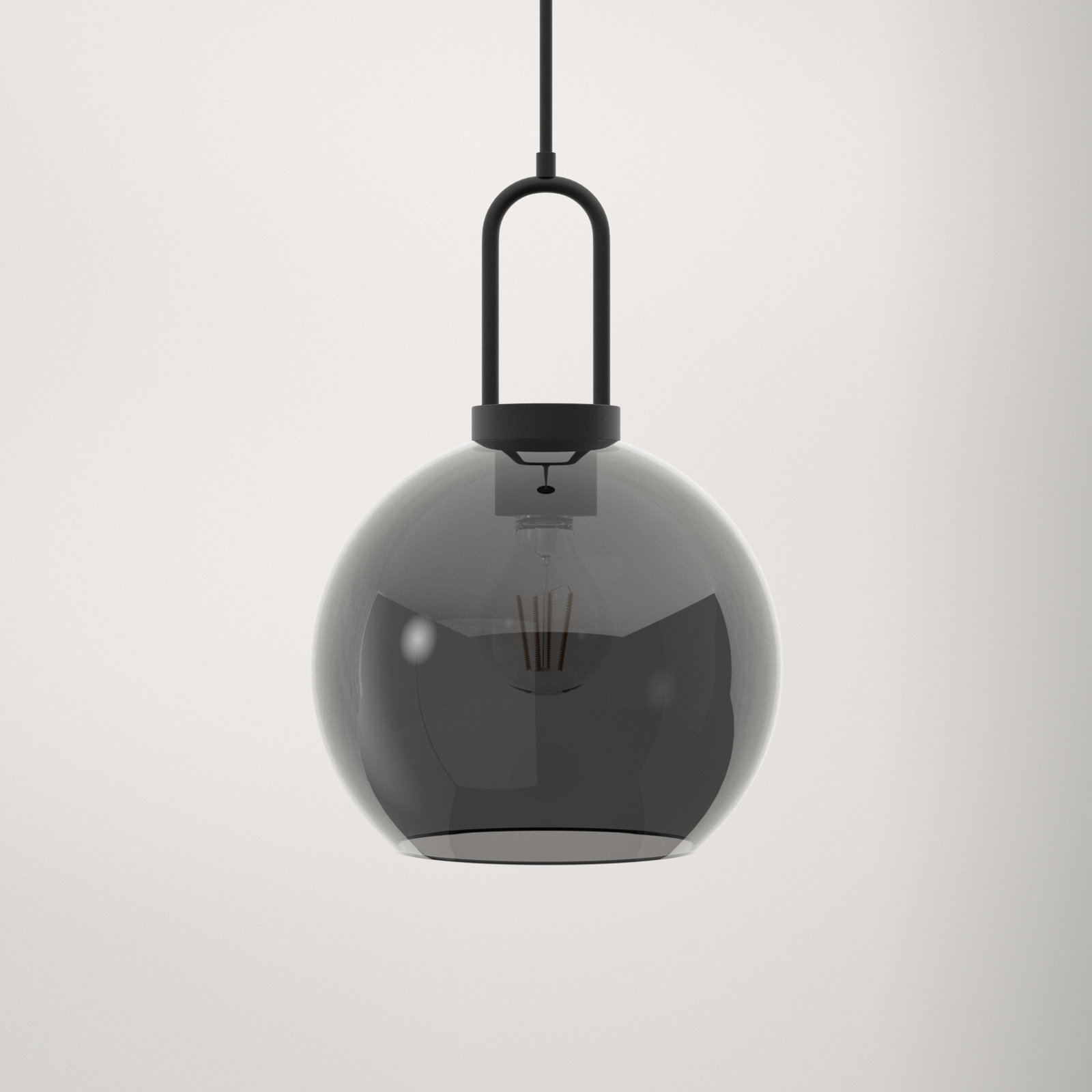 Shiloh Single Light Glass Pendant, Matte Black, Smoke, 14.375"H x 9.875"W x 9.88" D
