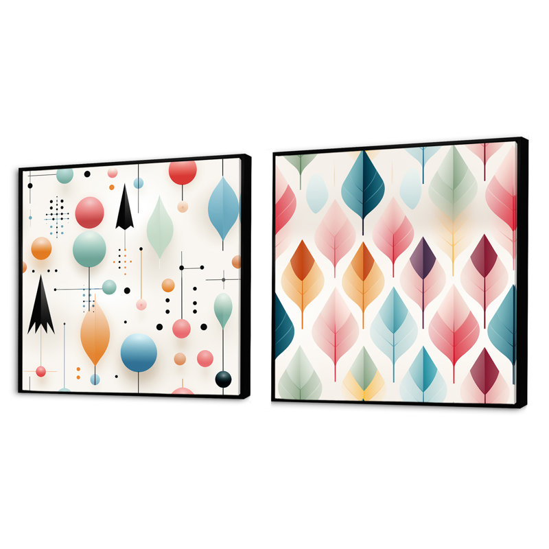 Ensemble de 2 pastels scandinaves à motif géométrique pastel - formes abstraites carrées, Cadre flottant noir